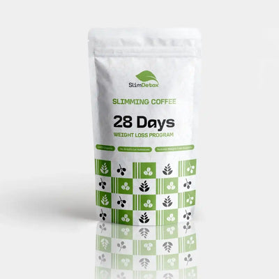 28-Day Slimming Coffee Plan for natural weight loss, featuring coffee, moringa, mint, and green tea.