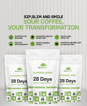 SlimDetox mobile banner: A cup of slimming coffee with fresh mint leaves for natural weight loss and detox.